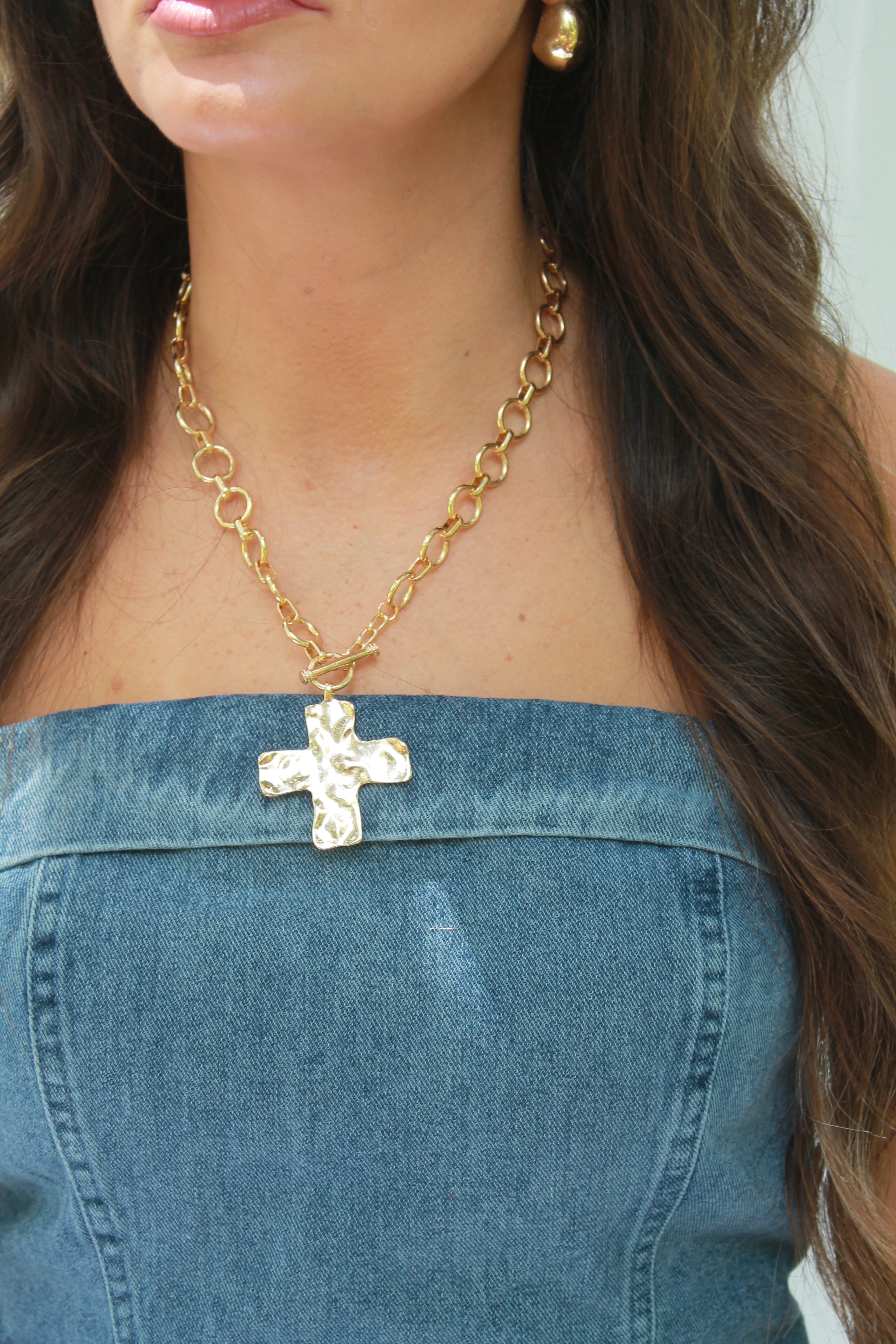 Hammered Gold Cross Necklace