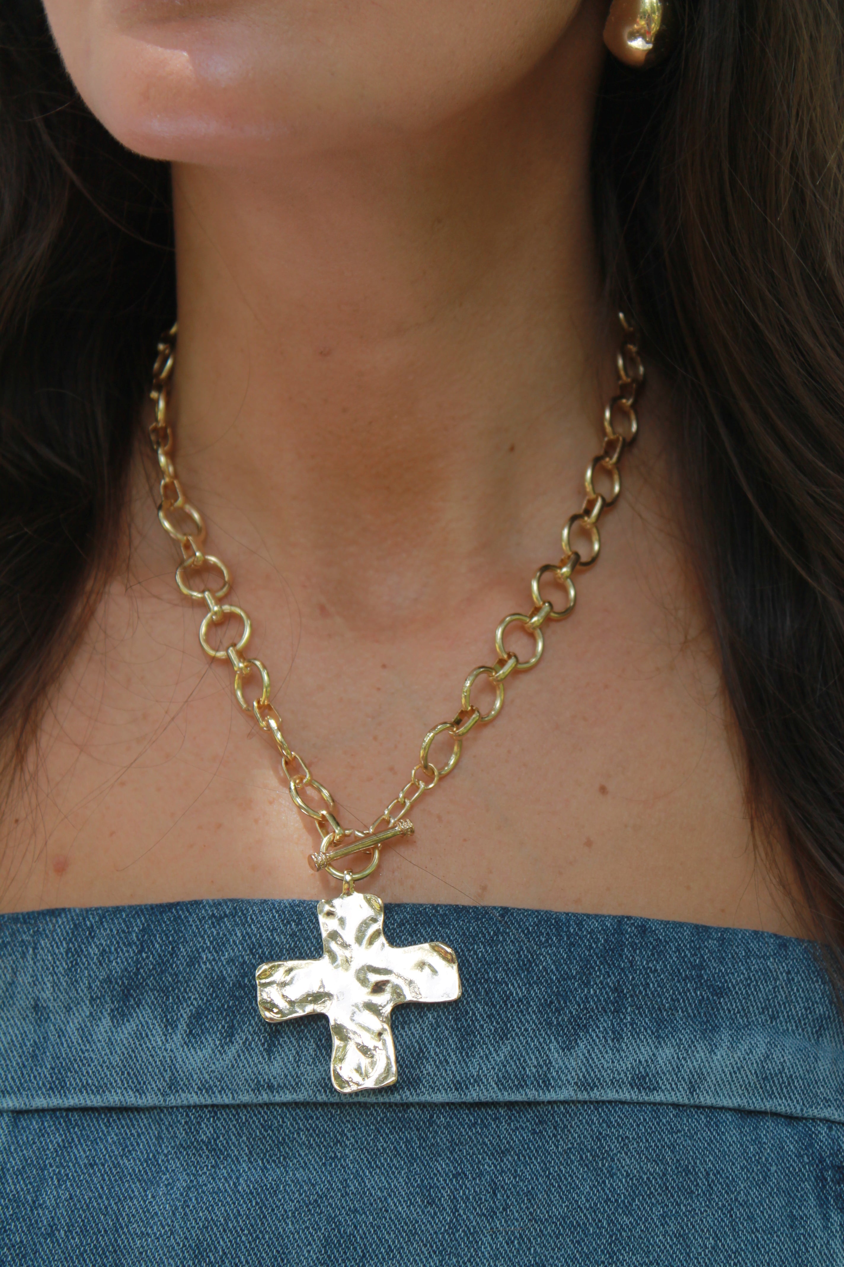 Hammered Gold Cross Necklace