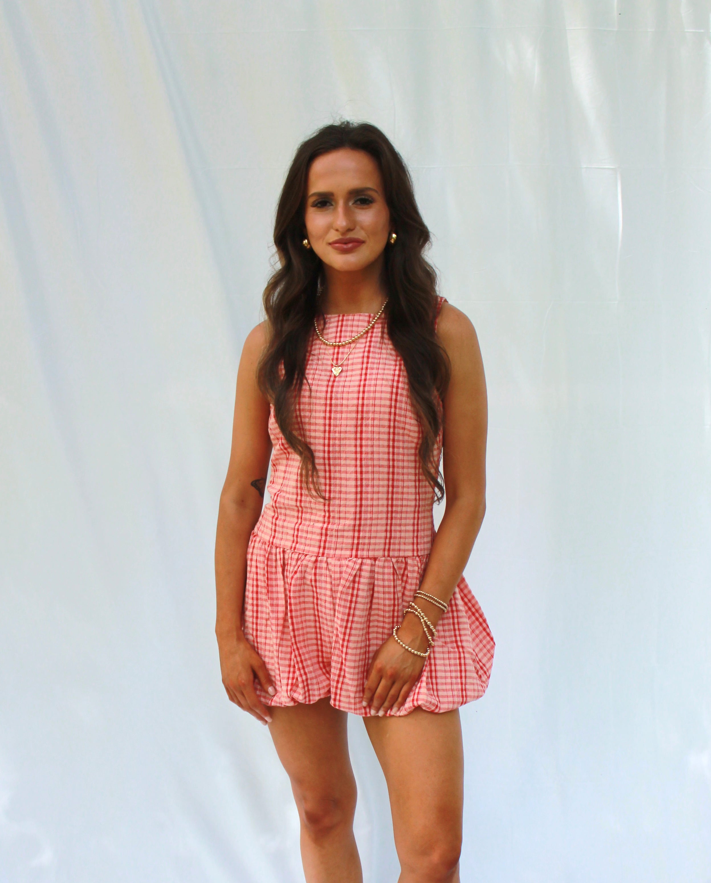 Addie Sleeveless Gingham Bubble Romper