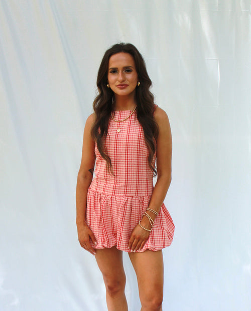 Addie Sleeveless Gingham Bubble Romper
