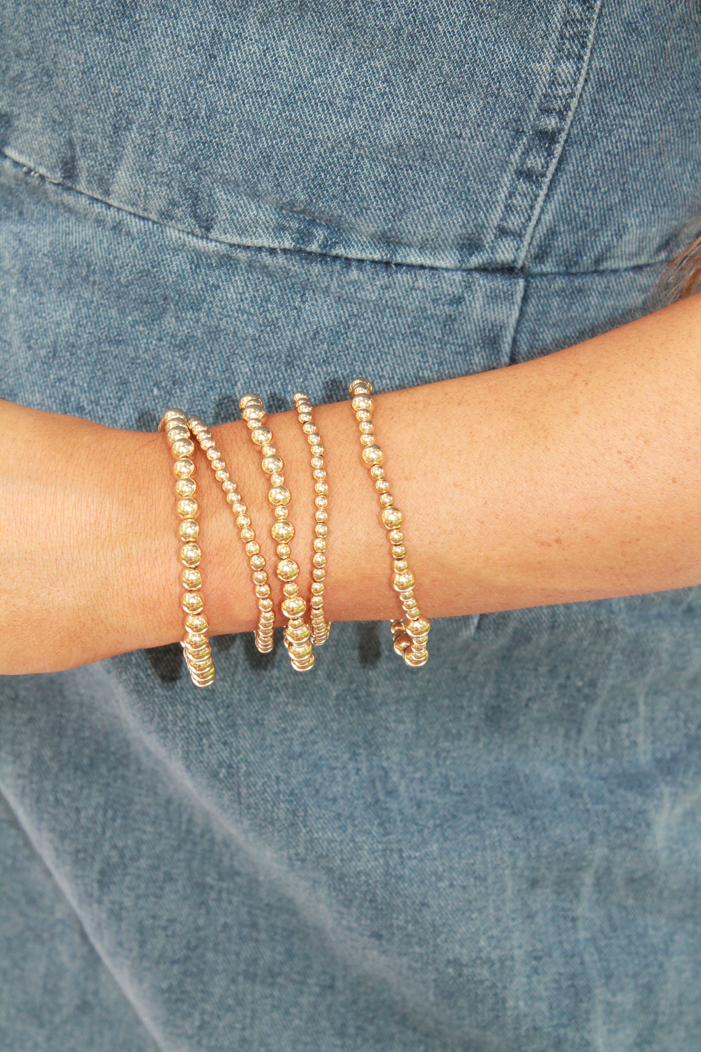 Gold Ball Chain Beaded Bracelet Set